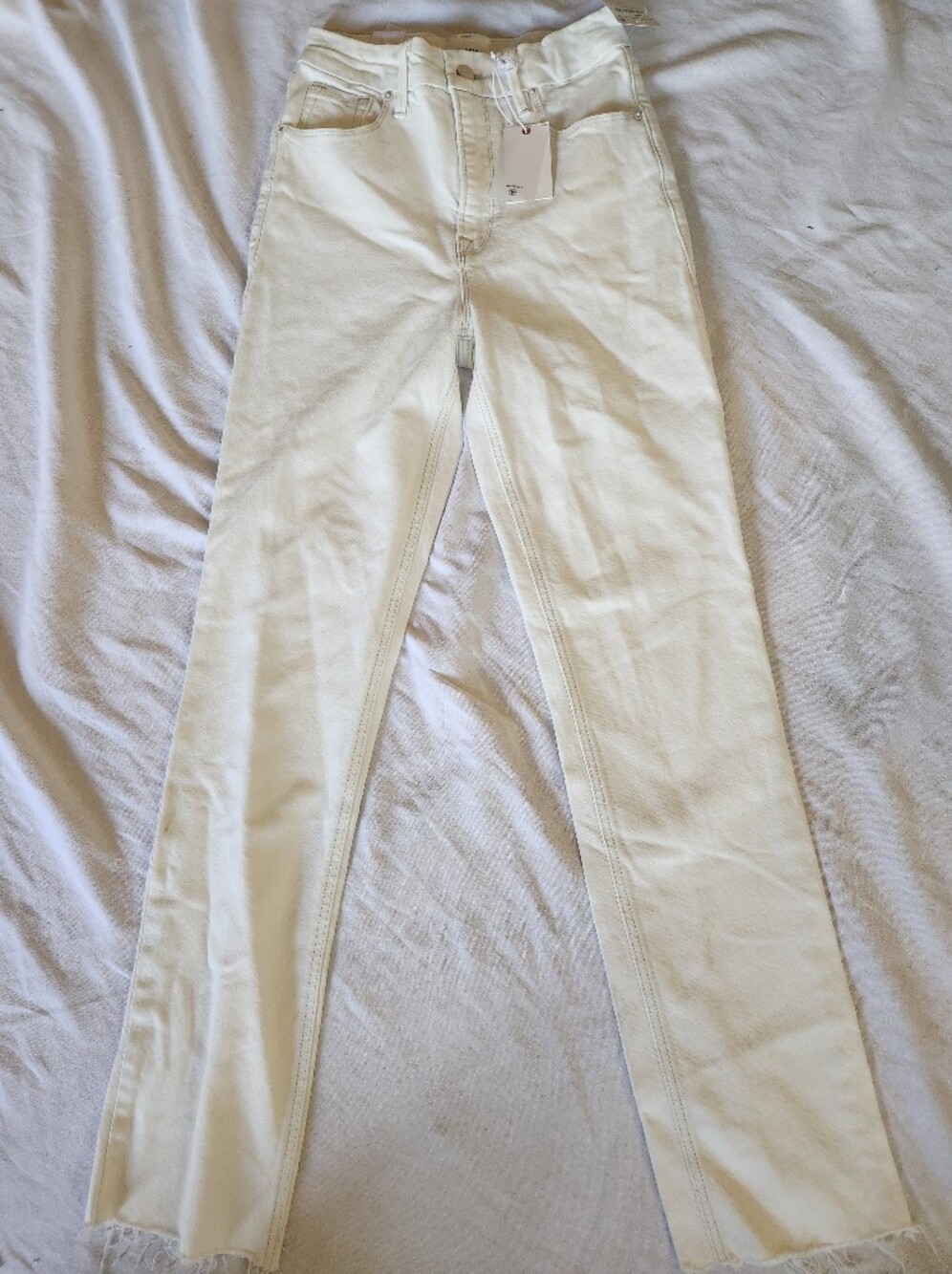 Good American Good Icon Straight Jeans Cloud White Sz 2 32” Inseam NWT Raw Hem
